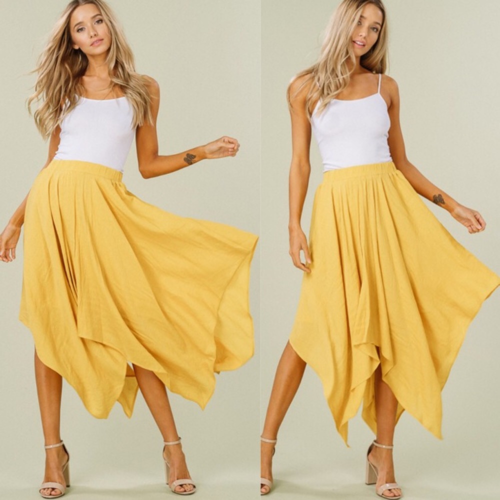 Mustard flowy Crinkle Midi / Maxi Skirt